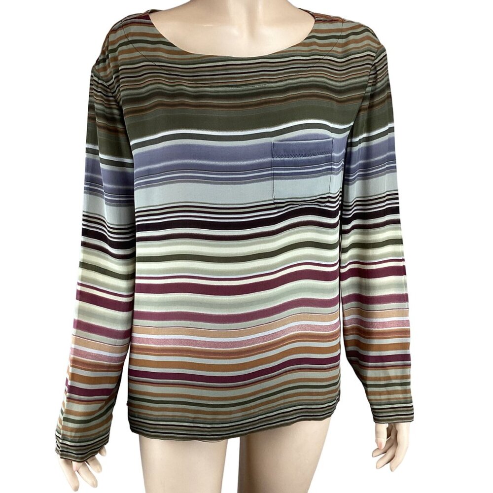 Michael Stars Top Size Medium Multicolored Striped‎ Silk Long Sleeve Blouse